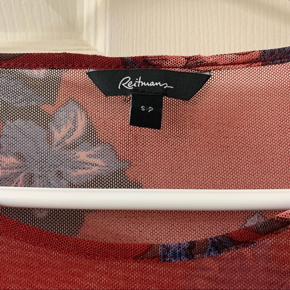 🌷3 for $25🌷Reitmans, US S Red Floral Semi Sheer Long Sleeve Ruffle Bottom Dress - Picture 6 of 6